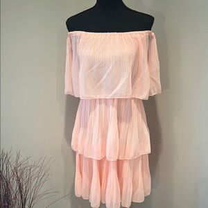 Pink Ruffled Off-Shoulder Mini Dress